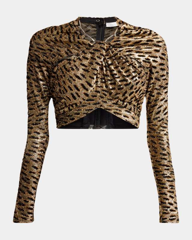Metallic Jacquard Twisted Crop Top